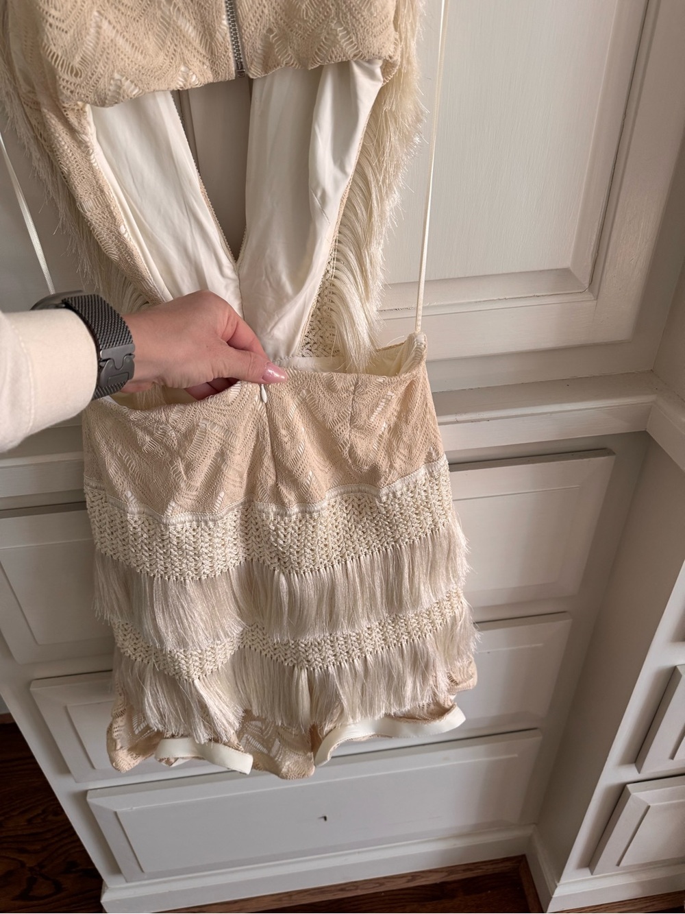 PatBO Cream Fringed Knit Mini Dress - Picture 6 of 8
